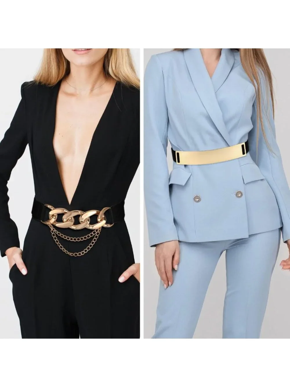 4 Pack Women's Stretch Waist Belts with Gold Buckle - Fashionable Wide Elastic